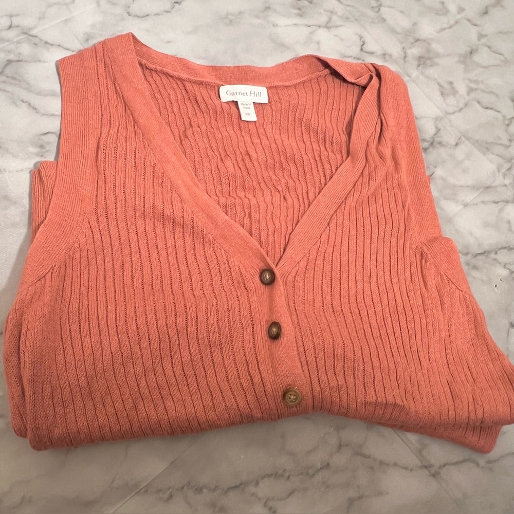 55% Linen 45% Cotton Brown Toned Pink Button Sleeveless Ribbed Vest XS - Picture 10 of 12